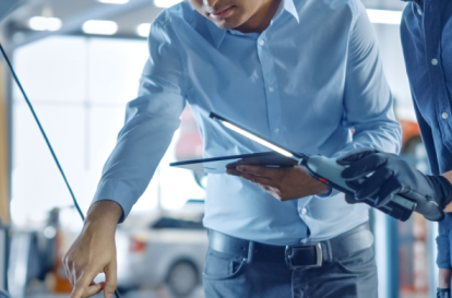 Technician performing auto collision repair in Elkhart at Heart City Toyota Collision Center